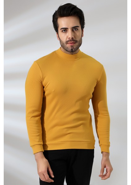 Yarım Balıkçı Kaşkorse Sweatshirt 20362 Hardal