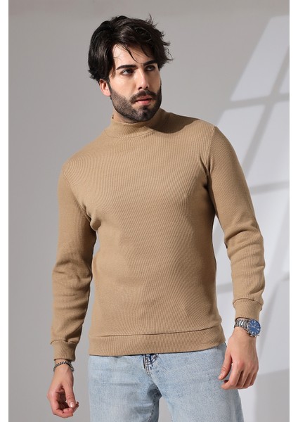 Yarım Balıkçı Kaşkorse Sweatshirt 20362 Vizon