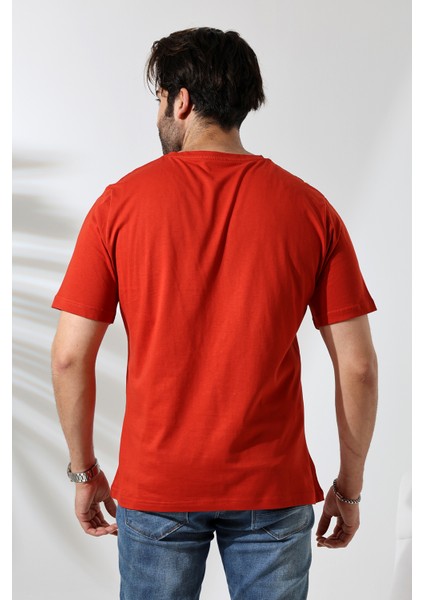 Erkek Pamuklu Penye Kompakt Bisiklet Yaka Comfort Fit Basic T-Shirt 21751 Kiremit fırsatları