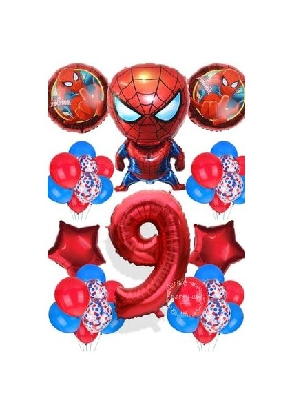 Spiderman Tema Rakamlı Balon Seti Örümcek Adam Temalı Balon Seti