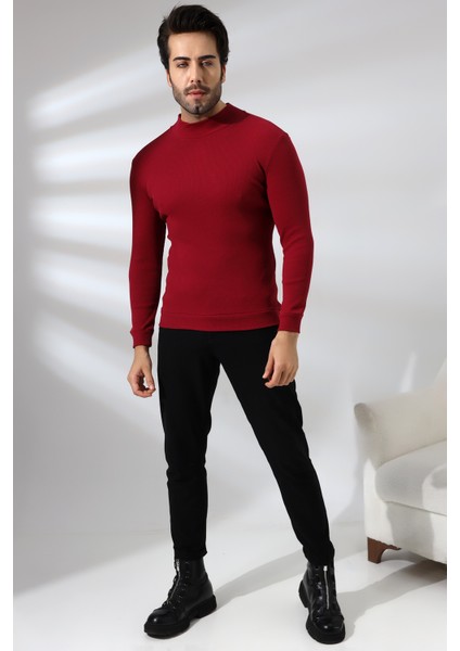 Yarım Balıkçı Kaşkorse Sweatshirt 20362 Bordo