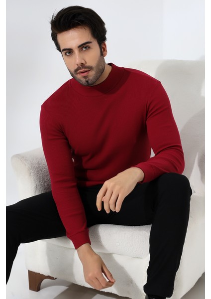 Yarım Balıkçı Kaşkorse Sweatshirt 20362 Bordo