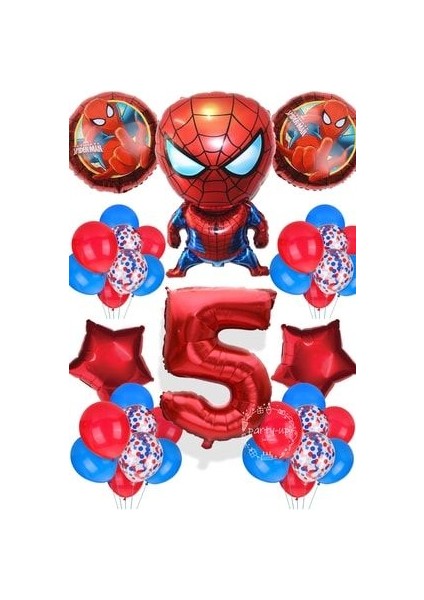 Spiderman Tema Rakamlı Balon Seti Örümcek Adam Temalı Balon Seti