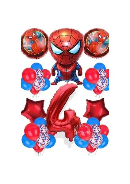 Spiderman Tema Rakamlı Balon Seti Örümcek Adam Temalı Balon Seti