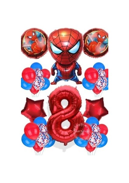 Spiderman Tema Rakamlı Balon Seti Örümcek Adam Temalı Balon Seti