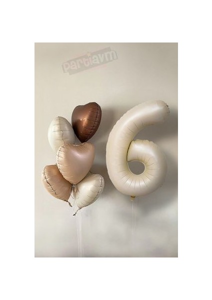 Krem Rakam Balonlu Folyo Kalp Kahverengi Tonları Karşılama Seti
