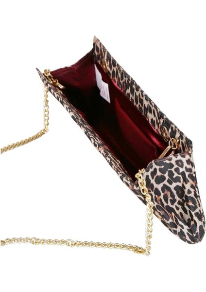 Kadın Leopar Desen Tek Gözlü Astarlı Ayarlanabilir Askılı Baskılı Küçük El Çantası Clutch Portföy