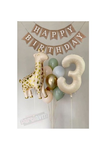 Bej Krem Rakam Balon Soft Kahve Renkler Zürafa Set Arka Fon Yaş Balon Kraft Happy Birthday Banner