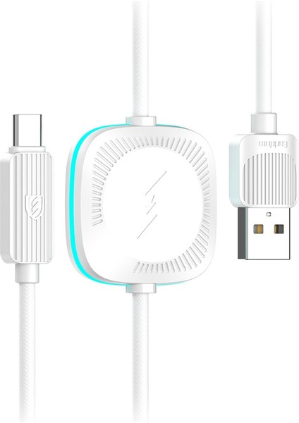 USB To Type-C ve 2.5W Kablosuz Saat Şarj Çıkışlı 2in1 Hızlı Şarj Kablosu Apple Watch Şarj