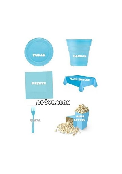 Doğum Günü Kullan At Mavi Tabak Bardak Çatal Peçete Mısır Kutusu Masa Örtüsü Seti Kullan At fiyatları