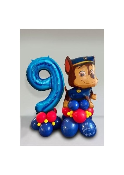 Mavi Rakam Balonlu Paw Patrol Karakterleri Balon Karşılama Seti Pençe Çetesi