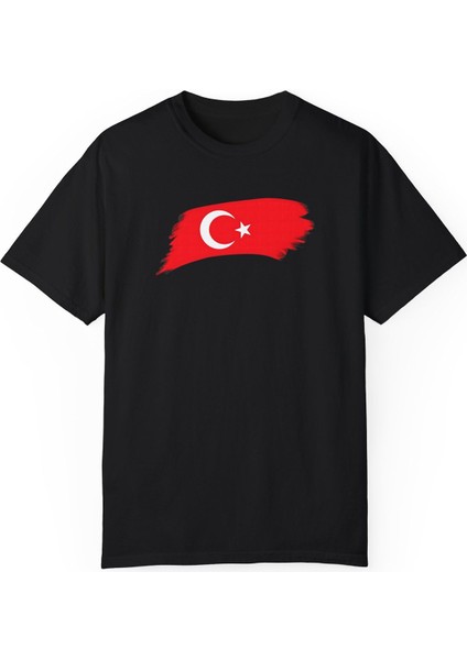 Türk Bayrağı Baskılı Siyah Tişört