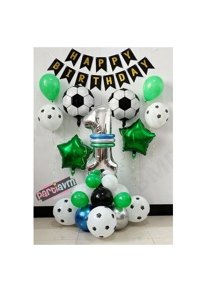 Futbol Temalı Balon Seti Happy Birthday Banner Futbol Topu Rakam Balon Seçenekli 1-9 Yaş