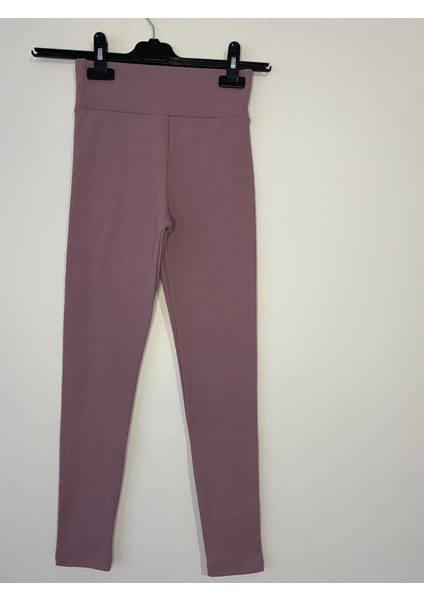 Pembe Fitilli Şardonlu Yüksek Bel Tayt