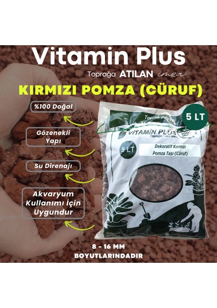 Kırmızı Pomza Taşı 10-20MM 5 Litre Volkanik Lav Taşı Cüruf - Akvaryuma Uygun