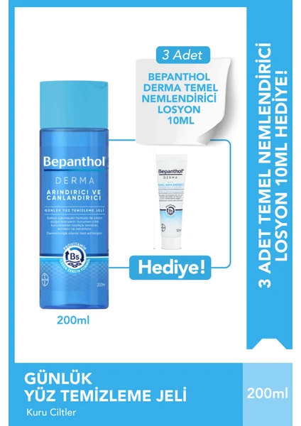 Derma Günlük Yüz Temizleme Jeli 200 ml & 3 Adet Temel Nemlendirici Losyon 10ML