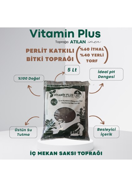 Vitamin Plus Özel Karışım Perlit Katkılı Bitki Toprağı 5 Lt Salon Saksı Bitki Harcı