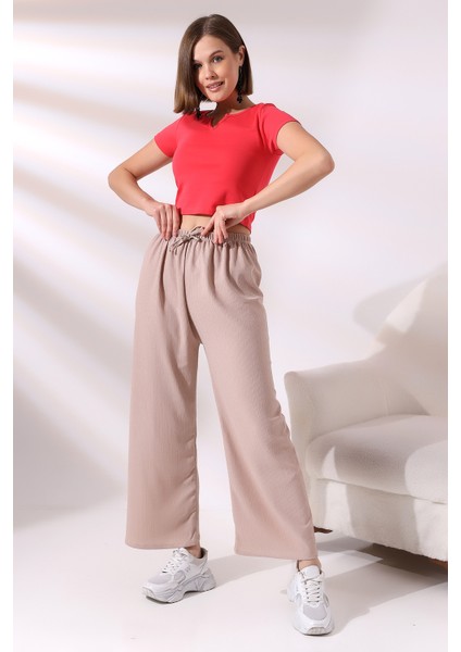 Bürümcük Kumaş Salaş Pantolon 21106 Taş