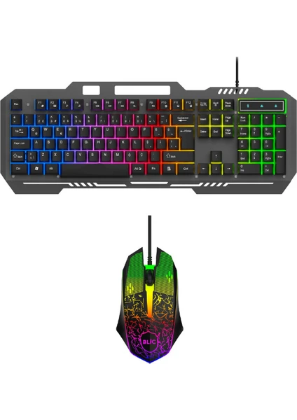 Ata Soft  Rainbow Oyuncu Klavye Mouse Seti USB Girişli Kablolu 2in1 Gaming Set Bkb9