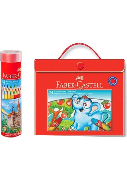 Faber Castell Kuru Boya Kalemi Redline Metal Tüp 24'lü + Çantalı Pastel 24 'lü