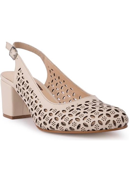 Modern Lazerli Tarz Rahat Topuklu Arka Açık Ayakkabı 408 Bej