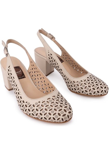 Modern Lazerli Tarz Rahat Topuklu Arka Açık Ayakkabı 408 Bej fiyatları