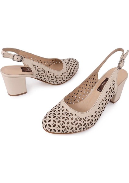 Modern Lazerli Tarz Rahat Topuklu Arka Açık Ayakkabı 408 Bej modelleri