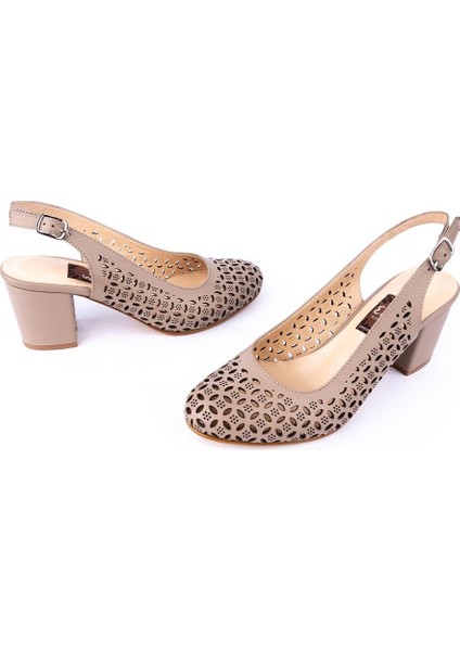 Modern Lazerli Tarz Rahat Topuklu Arka Açık Ayakkabı 408 Vizon modelleri