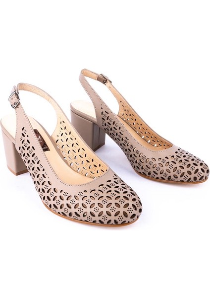 Modern Lazerli Tarz Rahat Topuklu Arka Açık Ayakkabı 408 Vizon indirimleri