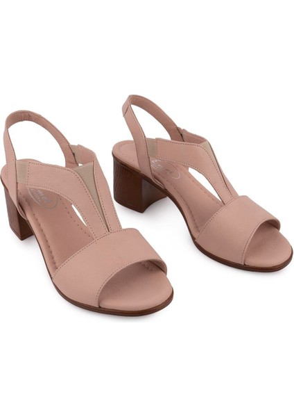 Hakiki Deri sandalet Modern Lastikli 100607 Pudra