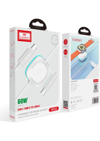 60W Type-C To Type-C ve 2.5W Kablosuz Saat Şarj Çıkışlı 2in1 Pd Hızlı Şarj Kablosu Apple Watch Şarj Aleti fiyatları