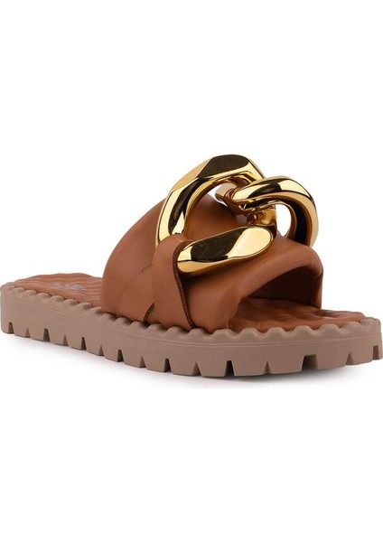 Hakiki Deri Modern Tasarı Masajlı Taban Terlik 7940 Taba modelleri