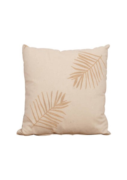 Palm Kırlent-Bej/Yaprak Baskılı 45x45x10 Cm