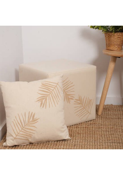 Palm Kırlent-Bej/Yaprak Baskılı 45x45x10 Cm
