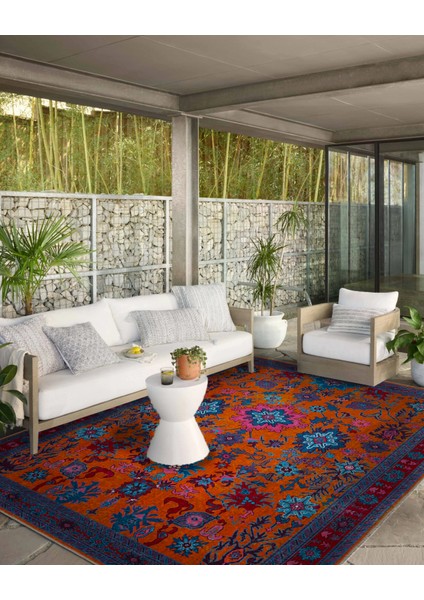 Etnik Desenli Turuncu Mor Vintage Dokuma Taban Dijital Baskılı Halı Mira 1380 modelleri