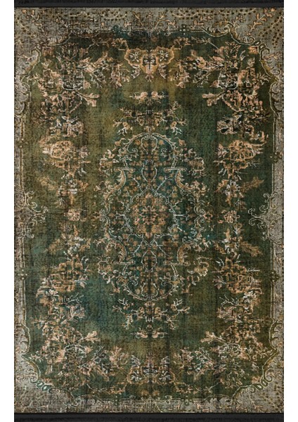 Mira Koyu Yeşil Temalı Geleneksel Motif Etnik Desenli Vintage Dekoratif Halı Mira 1593