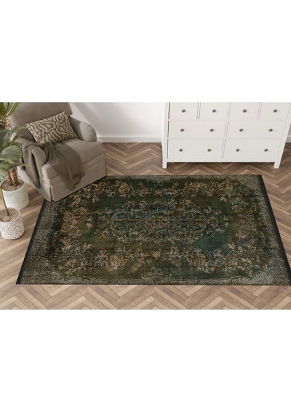 Mira Koyu Yeşil Temalı Geleneksel Motif Etnik Desenli Vintage Dekoratif Halı Mira 1593 modelleri