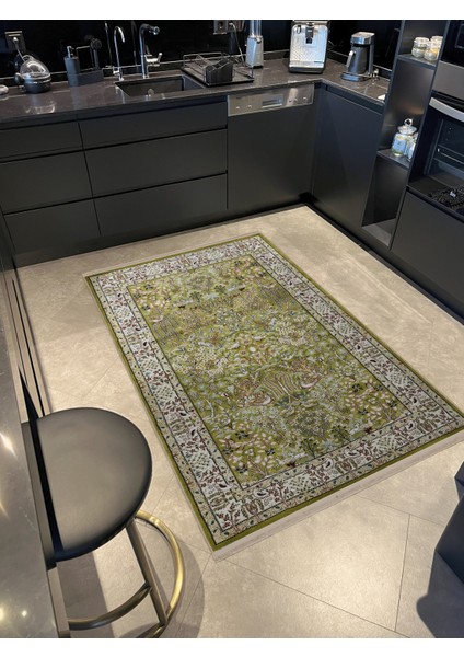 Yeşil Bej Temalı Geleneksel Motif Etnik Çiçek Desenli Kreatif Vintage Dekoratif Halı 2782 fiyatları