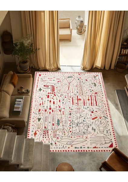 Çok Renkli Soyut Figür Desenli Modern Dekoratif Halı 3313 modelleri