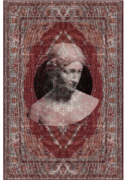 Mira Heykel Figürlü Bordo Vintage Dokuma Taban Dekoratif Halı Mira 1478