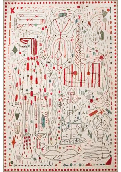 Çok Renkli Soyut Figür Desenli Modern Dekoratif Halı 3313