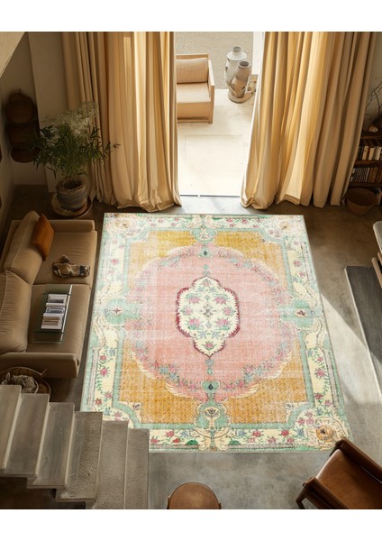 Çok Renkli Geleneksel Motif Çiçek Desenli Vintage Dekoratif Halı 3347 modelleri