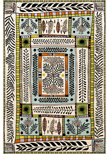 Rugs Modern Çok Renkli Karma Soyut Çiçek Desenli Saçaklı Modern Dekoratif Halı 3165