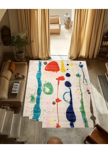 Çok Renkli Soyut Boya Sıçratma Desenli Kreatif Modern Dekoratif Halı 3363 modelleri