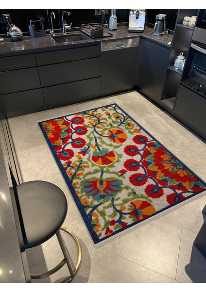 Açık Ton Çok Renkli Çiçek Ve Gül Motif Desenli Kreatif Vintage Dekoratif Halı 2673 fiyatları