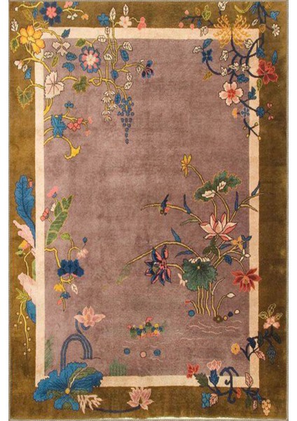 Kahverengi Sarmaşık Çiçekli Modern Desenli Dokuma Taban Ve Dekoratif Yıkanabilir Halı Mıravıp8571