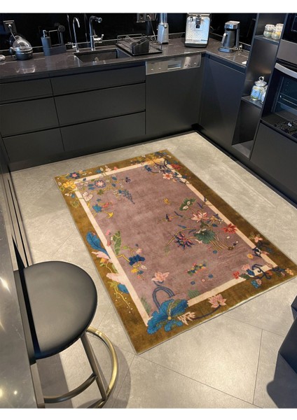 Kahverengi Sarmaşık Çiçekli Modern Desenli Dokuma Taban Ve Dekoratif Yıkanabilir Halı Mıravıp8571