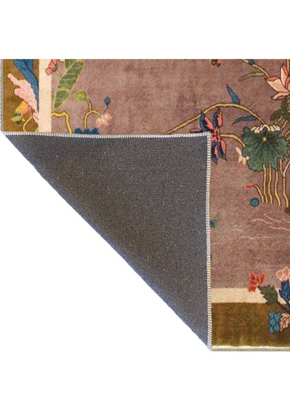 Kahverengi Sarmaşık Çiçekli Modern Desenli Dokuma Taban Ve Dekoratif Yıkanabilir Halı Mıravıp8571