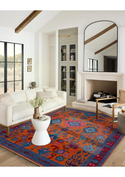 Etnik Desenli Turuncu Mor Vintage Dokuma Taban Dijital Baskılı Halı Mira 1380 fiyatları