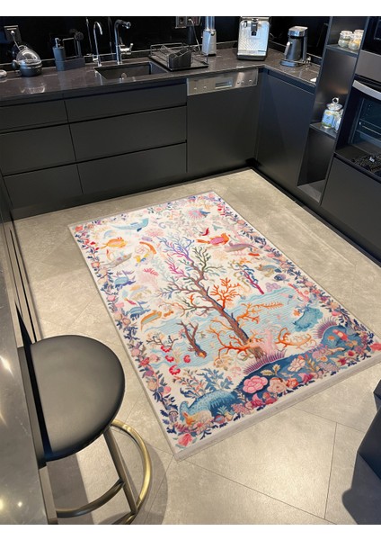 Dido 2 Koleksiyonu Çok Renkli Soyut Ağaç Ve Kuş Desenli Saçaklı Vintage Dekoratif Halı 3256 fiyatları